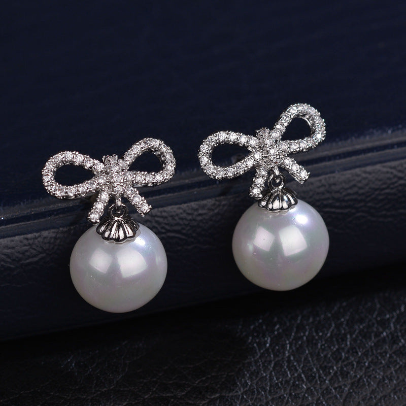 Bow Earrings with Pink Zircon for Women