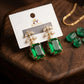 Women Green Crystal Earrings Gold Plated 2 Pcs