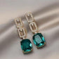 Modern Square Earrings Green Gemstones Alloy Pakistani Women