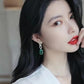 Modern Square Earrings Green Gemstones Alloy Pakistani Women