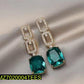 Modern Square Earrings Green Gemstones Alloy Pakistani Women