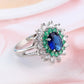 Blue Green Zircon Flower Ring for Women
