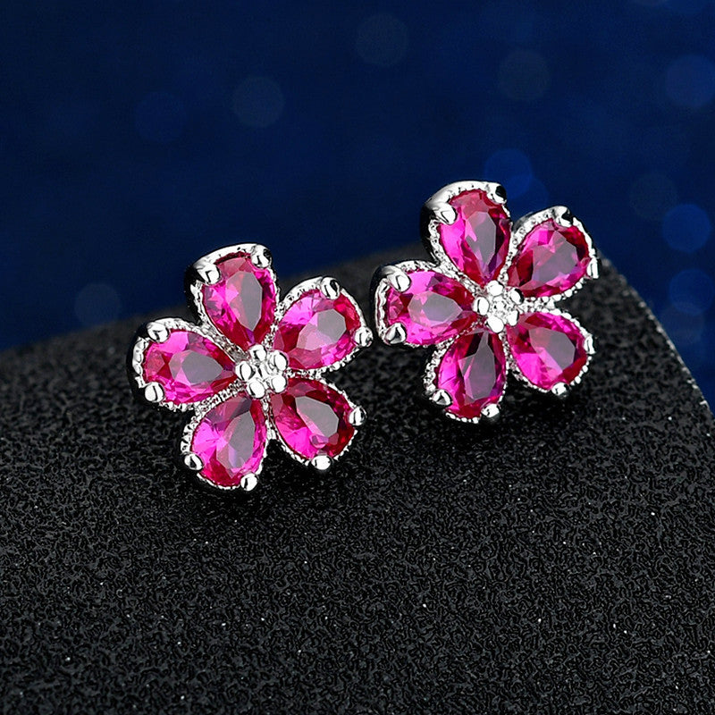 Ruby Flower Earrings Qing Xing Rose Gold 925 Silver