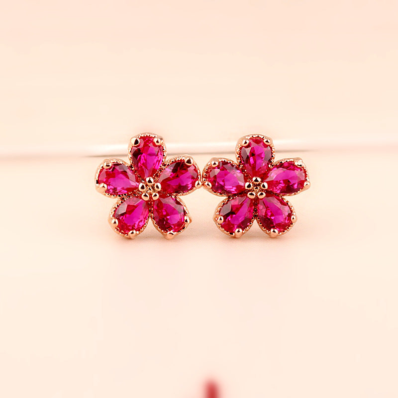 Ruby Flower Earrings Qing Xing Rose Gold 925 Silver