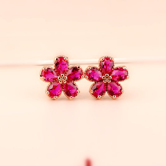 Ruby Flower Earrings Qing Xing Rose Gold 925 Silver