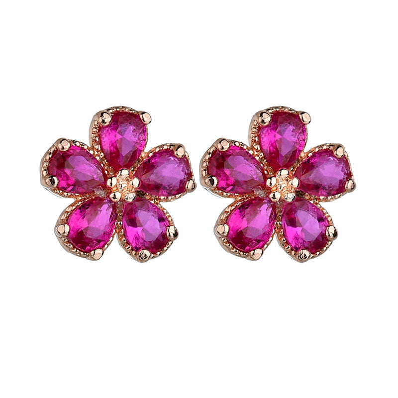 Ruby Flower Earrings Qing Xing Rose Gold 925 Silver