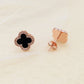 Rose Gold Four Leaf Clover Earrings with Diamond Border