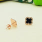 Rose Gold Four Leaf Clover Earrings with Diamond Border