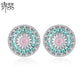 Round Earrings with Pink Zircon Floral Design
