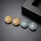Round Earrings with Pink Zircon Floral Design