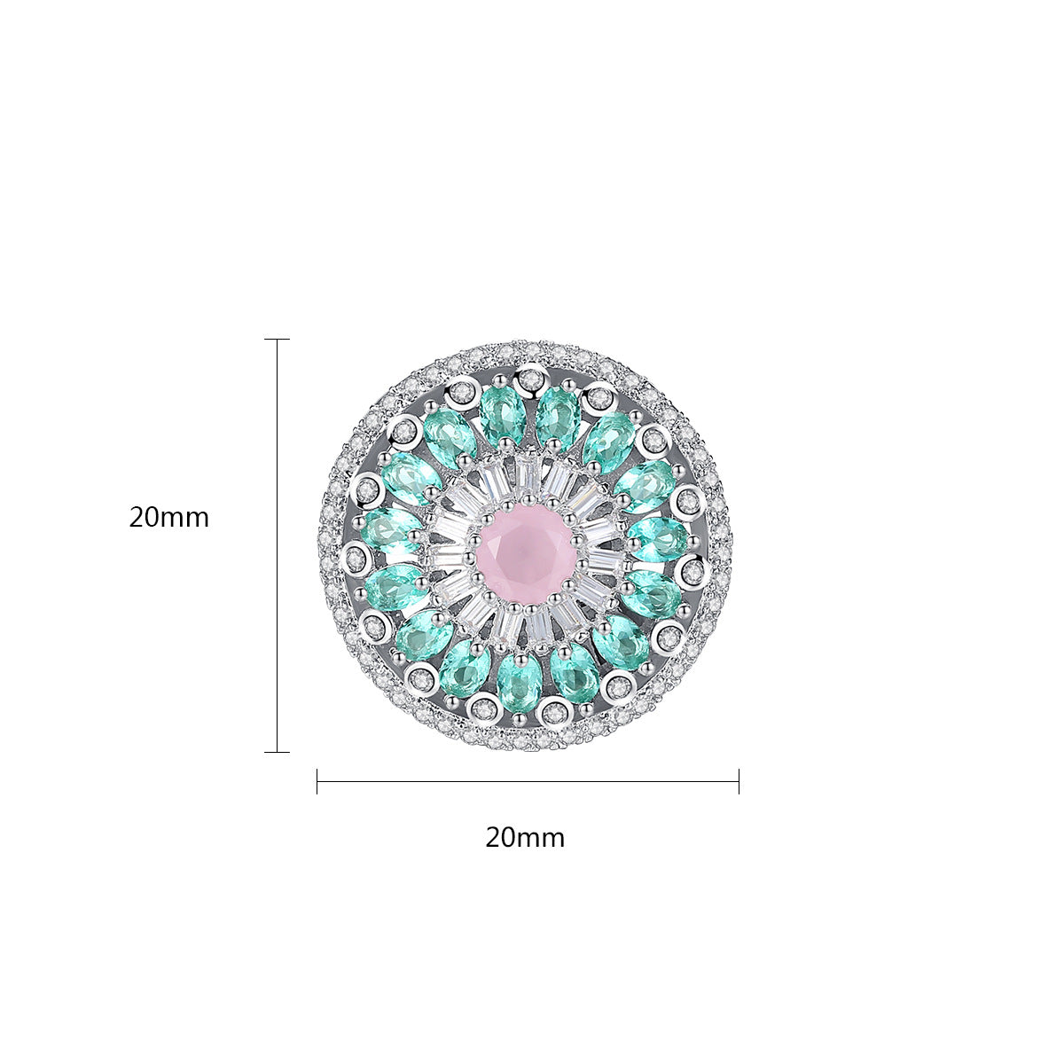 Round Earrings with Pink Zircon Floral Design