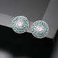 Round Earrings with Pink Zircon Floral Design