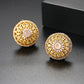 Round Earrings with Pink Zircon Floral Design