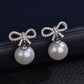 Bow Earrings with Pink Zircon for Women