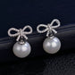 Bow Earrings with Pink Zircon for Women