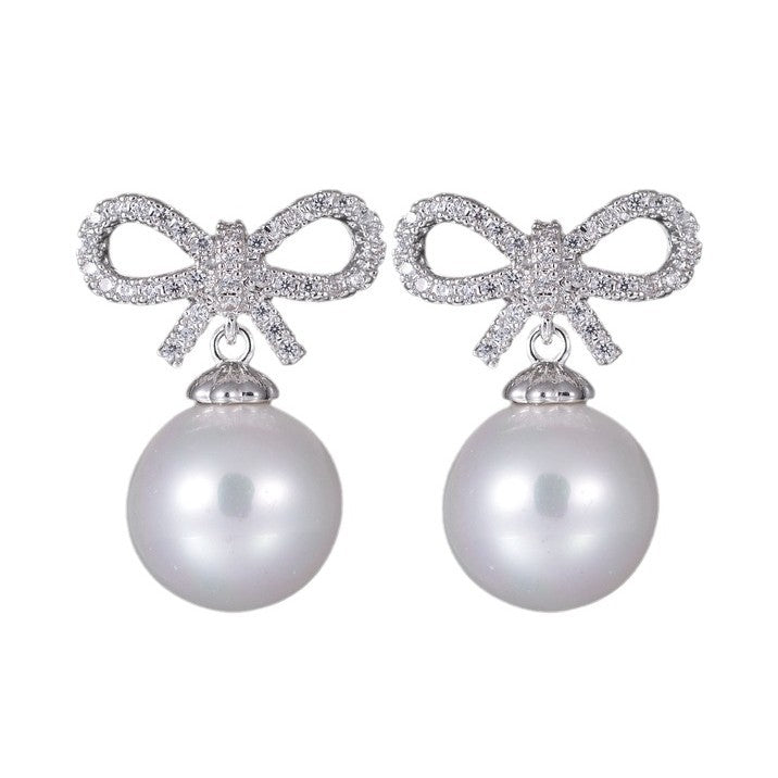 Bow Earrings with Pink Zircon for Women